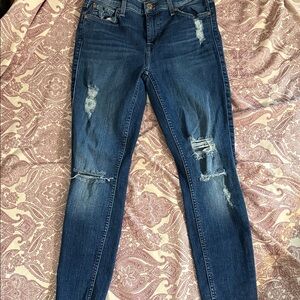 7 For All Mankind Dark Blue Distressed Skinny Jeans